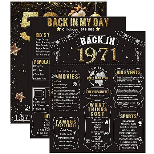 Homanga 50th Birthday Anniversary Poster  3 Pieces 11 x 14  Back In 1971 Sign  50 Years Party Wedding Anniversary Decoration Supplies  50th Gifts for Women and Men