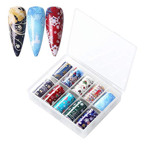 Asissia Christmas Nail Stickers Aluminum Foil Transfer Stickers Nail Art Stickers  10 rolls of Winter Snowman Snowflake Christmas Holiday Stickers Party Supplies DIY Nails -snowflake- Asissia Christmas Nail Stickers Aluminum Foil Transfer Stickers Nail Art Stickers  10 rolls of Winter Snowman Snowflake Christmas Holiday Stickers Party Supplies DIY Nails -snowflake-