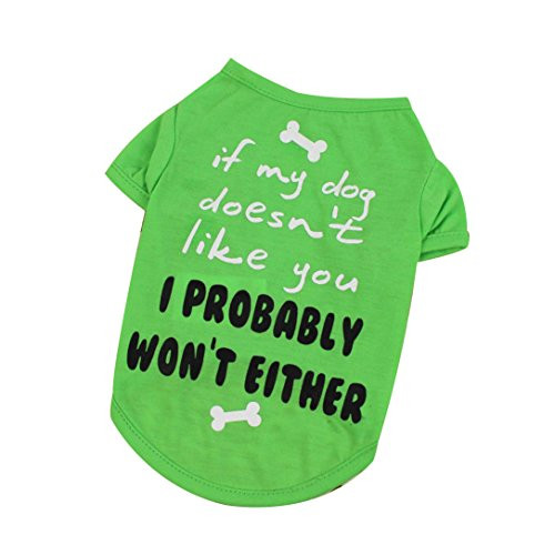 Howstar Pet Shirts Super Cute Printed Puppy T Shirt Dogs Clothes Vest Summer Tops Apparel -S Green- Howstar Pet Shirts Super Cute Printed Puppy T Shirt Dogs Clothes Vest Summer Tops Apparel -S Green-