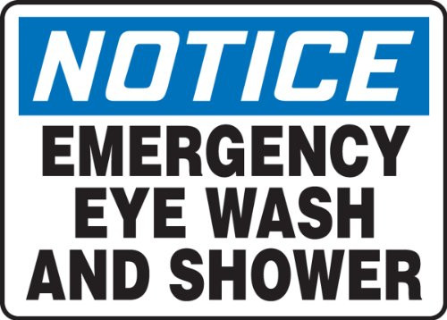 Accuform MFSD843XT Dura-Plastic Sign, Legend "Notice EMERGENCY Eye Wash and Shower", 7" Length x 10" width x 0.060" Thickness, Blue/black On White, 7" Height, 10" Wide, 7" Length, Dura-Plastic, 7" x 10"