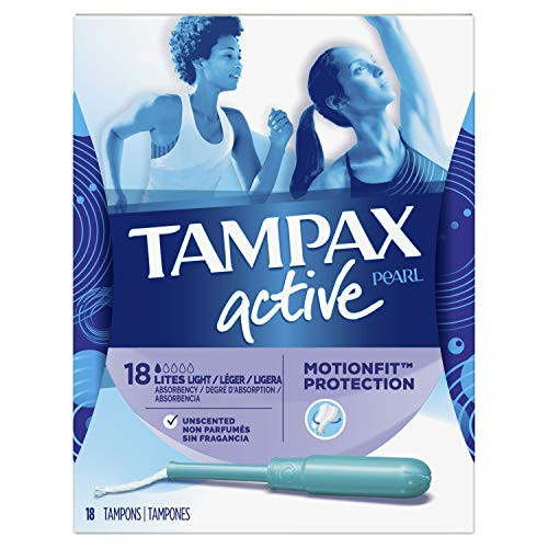 Tampax Pearl Active Plastic Tampons  Light Absorbency  Unscented  18 Count  Packaging May Vary