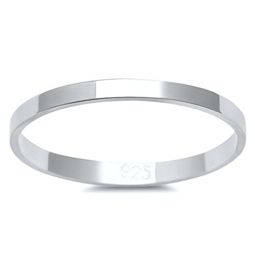 CloseoutWarehouse 925 Sterling Silver Flat Plain Bridal Band Ring 2MM Size 8