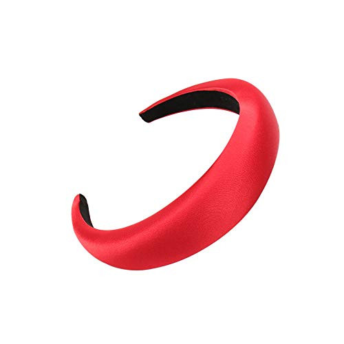 Satin Padded Headbands for Women Solid Plastic Thick Hair Hoop Girls Sponge Non-slip Hairbands Hair Accessories -Red-