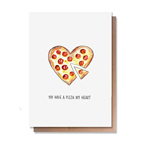 Wunderkid Funny Valentine_s Day Card Pun  Pizza My Heart  Love for him or her -1 Single Card  Blank inside-