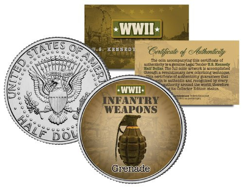 GRENADE WWII Infantry Weapons JFK Kennedy Half Dollar U.S. Coin GRENADE WWII Infantry Weapons JFK Kennedy Half Dollar U.S. Coin