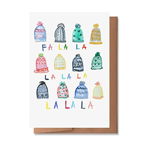 Wunderkid Fa La La Cute Card  Happy Holiday Winter Hats Cute New Year 2021 -1 Single Card  Blank inside-