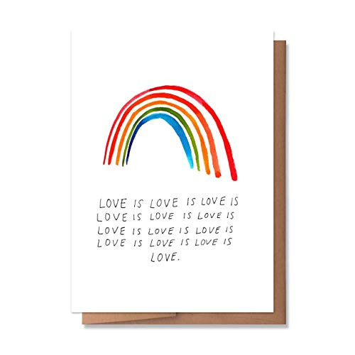 Wunderkid Love is Love Watercolor Rainbow  LGBTQ Pride Valentine_s Day Card -1 Single Card  Blank inside-