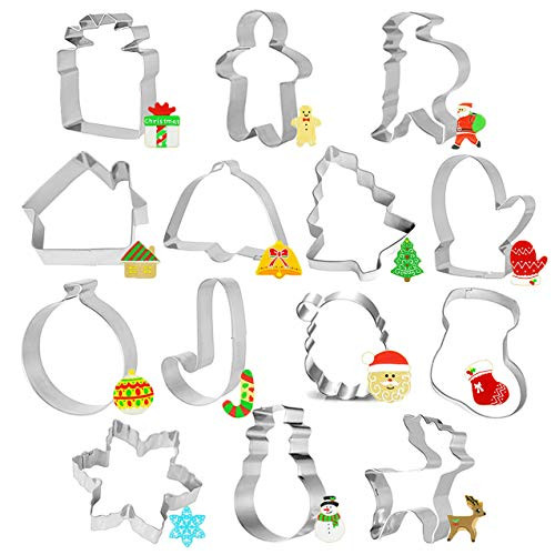 14 Piece Valentine_s Day Cookie Cutter Set  Valentine_s Day Holiday Cookies Molds Stainless Steel Cookie Cutters Party Supplies Snowman  Christmas Tree  Gingerbread Man  Candy Cane  Snowflake Reindeer