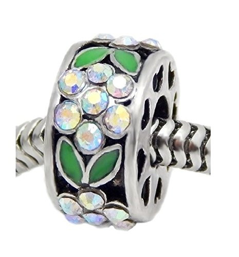 J and M Clear AB Crystal Flowers Rondelle Spacer Charm Bead for Bracelets