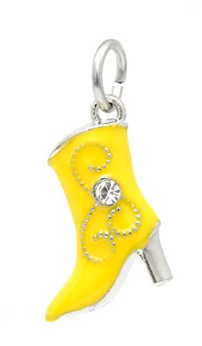 J and M Dangle Yellow Cowboy Boot with Crystal Charm Bead for Charms Bracelets