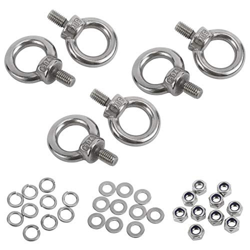 Finderomend 36Pcs 304 Stainless Steel M8 Male Thread Shoulder Lifting Ring Eye Bolt with 10Pcs Lock Nuts  10Pcs Lock Washers and 10Pcs Flat Washers Lock Washers