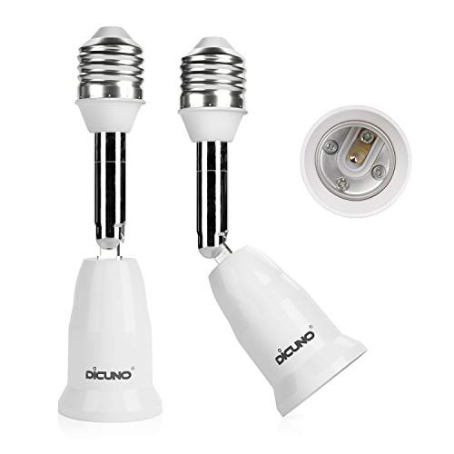 DiCUNO E26 4.5 Inch 11.5CM Extension Socket Extender Adapter  E26 to E26 Adjustable Extension  Flexible Medium Light Bulb Socket Converter  180 Degree Bendable -2-Pack-