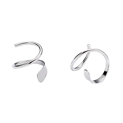 Minimalist Ear Climber Crawler Cuff Earrings for Women Girls Sterling Silver Cartilage Ear Piercing Wrap Earring Studs Hypoallergenic -White Gold-