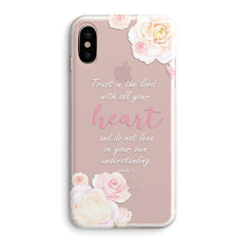 iPhone Xs Max Case Floral Flowers Bible Verses Girls Rose Cute Christian Bible Verses Inspirational Motivational Quotes Pink Proverbs 3 5 Trust Lord Soft Clear Case Compatible for iPhone Xs Max
