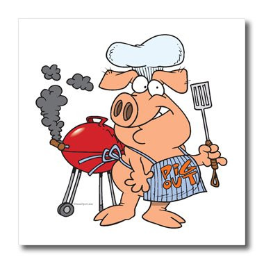 3dRose ht_104097_2 Funny Pig Out BBQ Barbecue Piggy Pig-Iron On Heat Transfer, 6 by 6", for White Material