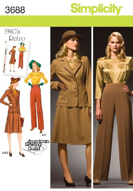 Simplicity 3688 1940_s Blouse  Skirt  Pants and Jacket Sewing Pattern for Women by American Sewing Guild Sizes 20W-28W