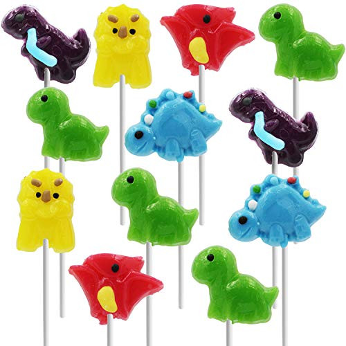 Dinosaur Lollipop Suckers Candy  Great for Birthday Parties  Events  and Goody Bag Fillers  Party Favors  Individually Wrapped -12-Pack-