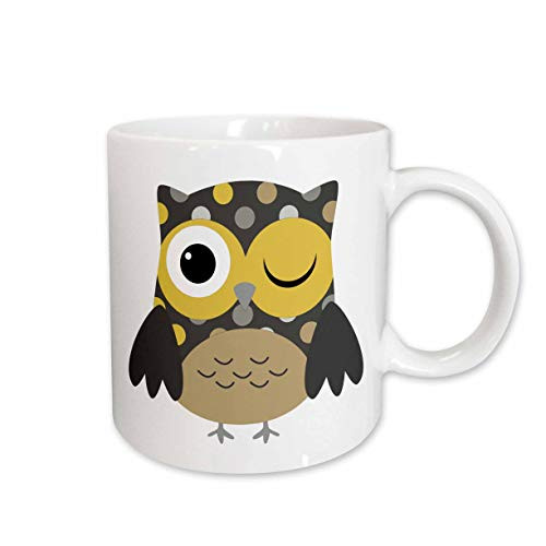 3dRose Cute Yellow Polka Dot Owl Mug, 11-Ounce