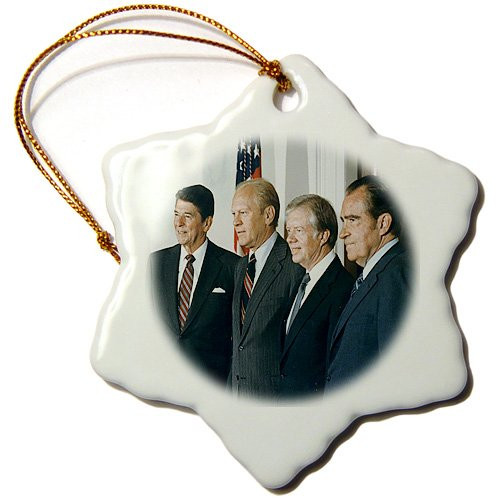3dRose ORN_130873_1 Former Presidents Ronald Reagan, Gerald Ford, Jimmy Carter and Richard Nixon Snowflake Ornament, Porcelain, 3-Inch