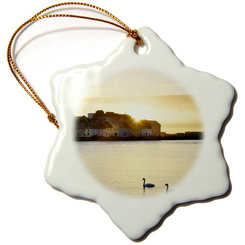 3dRose ORN_81972_1 Ireland, Claddagh, Galway Bay, Swans, Sunrise-Eu15 Bja0286-Jaynes Gallery-Snowflake Ornament, 3-Inch, Porcelain