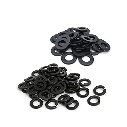 50 Set M8 Steel Split Washer Lock Washer Spring Washer Ring and Flat Washer  Black Oxide Finish  0.082inch  and 0.065inch  Thick