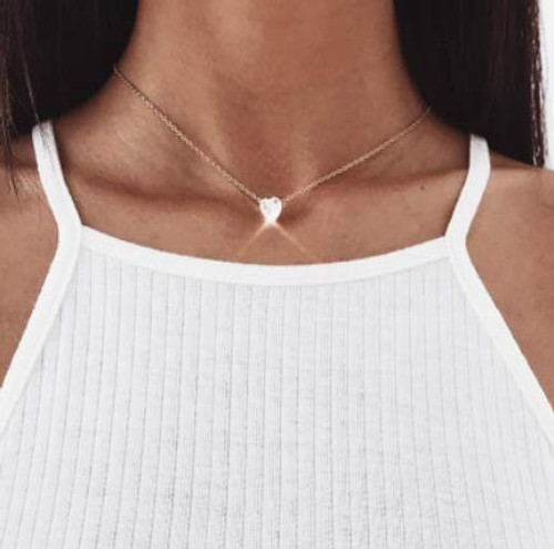 Funyrich Simple Heart Necklace Chain Crystal Necklaces Pendant Jewelry for Women and Girls -Silver- Funyrich Simple Heart Necklace Chain Crystal Necklaces Pendant Jewelry for Women and Girls -Silver-