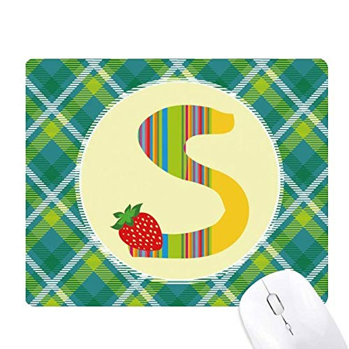 S Alphabet Strawberry Fruit Cute Pattern Green Lattices Grid Pixel Mouse Pad