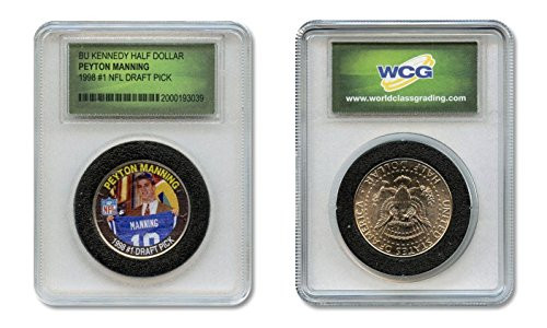 PEYTON MANNING Colts Colorized JFK Half Dollar U.S. Coin in Ltd. Slabbed Holder PEYTON MANNING Colts Colorized JFK Half Dollar U.S. Coin in Ltd. Slabbed Holder