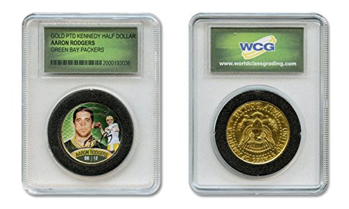 AARON RODGERS NFL Packers Colorized JFK Half Dollar U.S. Coin in Slabbed Holder AARON RODGERS NFL Packers Colorized JFK Half Dollar U.S. Coin in Slabbed Holder