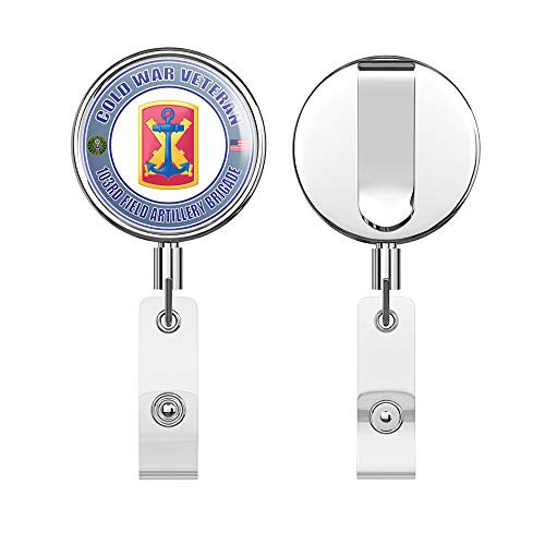 U.S. Army Cold War 103rd Field Artillery Brigade Veteran Round ID Badge Key Card Tag Holder Badge Retractable Reel Badge Holder with Belt Clip
