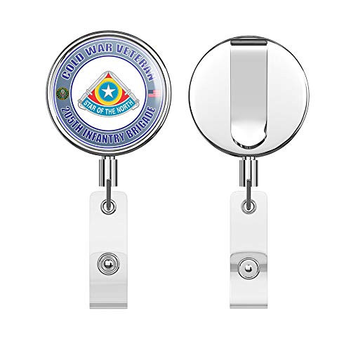 U.S. Army Cold War 205th Infantry Brigade Unit Crest Veteran Round ID Badge Key Card Tag Holder Badge Retractable Reel Badge Holder with Belt Clip