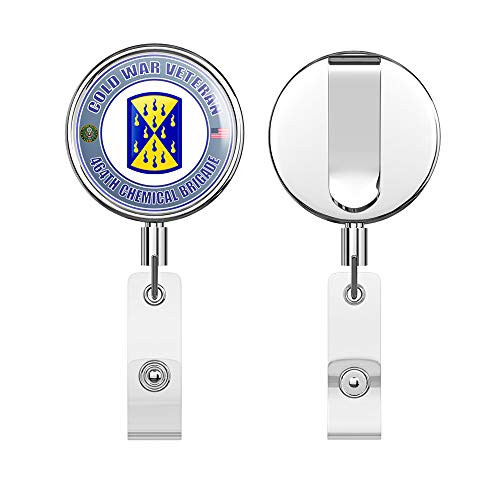 U.S. Army Cold War 464th Chemical Brigade Unit Crest Veteran Round ID Badge Key Card Tag Holder Badge Retractable Reel Badge Holder with Belt Clip