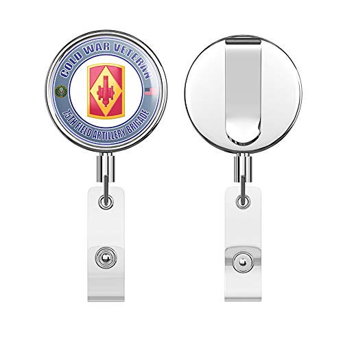 U.S. Army Cold War 75th Field Artillery Brigade Veteran Round ID Badge Key Card Tag Holder Badge Retractable Reel Badge Holder with Belt Clip