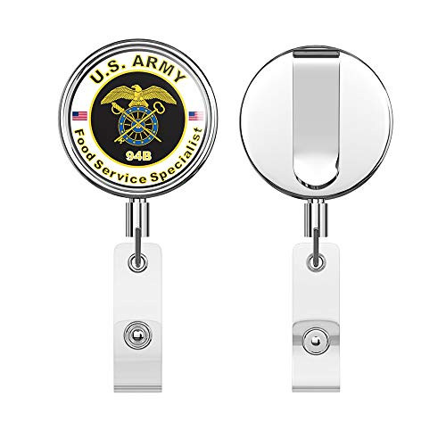 U.S. Army MOS 94B Food Service Specialist Round ID Badge Key Card Tag Holder Badge Retractable Reel Badge Holder with Belt Clip