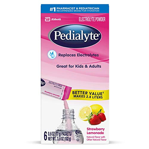 Pedialyte Electrolyte Powder  Strawberry Lemonade  Electrolyte Hydration Drink  0.6 Ounce Powder Packs  3.6 Ounce -Pack of 1-