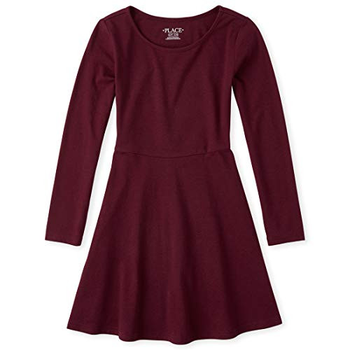 The Children_s Place Girls_ Big Solid Long Sleeve Pleated Knit Dress  Rubine  XS -4-