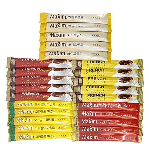 25 Instant Coffee Sampler   Korean Instant Coffee Mix Assortment Package  25 Sticks  Maxim  French Cafe