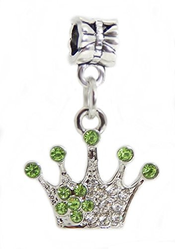 J and M Dangle Green Crystal Crown Charm Bead for Bracelets