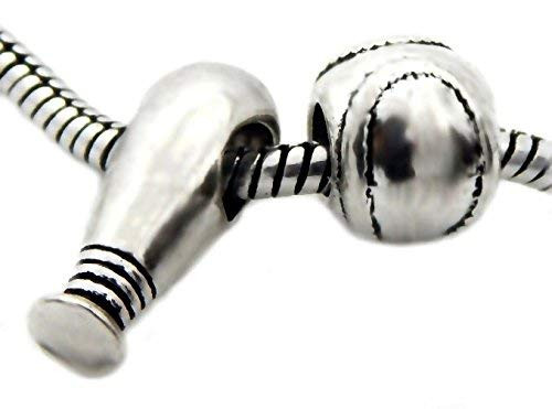 J and M Baseball and Bat Set Charm Bead for Bracelets