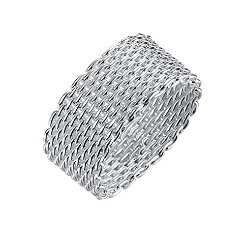 Cutesmile Fashion Beautiful Jewelry New 925 Sterling Silver Mesh Fine Ring Band -8-