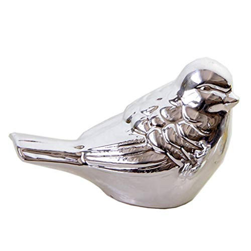 Silver Glazed Ceramic Birds Porcelain Bird Figurine Statue Home Decor Mini Bird Ornaments - Silver  S