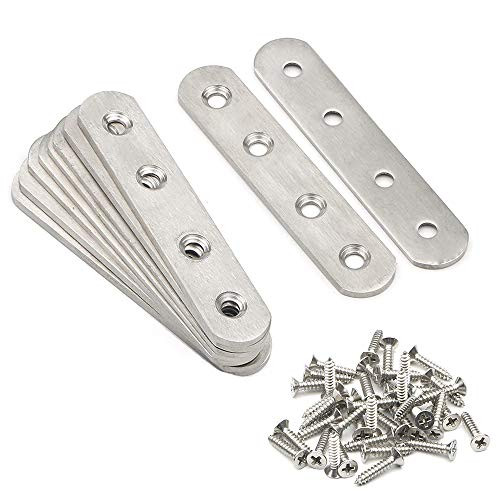 10 Pcs Stainless Steel Flat Plates 77mm 3 inch Flat Straight Brace Brackets Mending Joining Plates Repair Fixing Bracket Connector with Screws