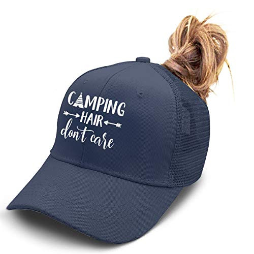 HHNLB Camping Hair Don_t Care Ponycap Messy High Bun Ponytail Adjustable Mesh Trucker Baseball Cap Hat for Women Navy