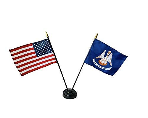 4x6 E-Gloss Louisiana Stick Flag w U.S. Stick Flag  and  2 Flag Plastic Table Base - Qty 1