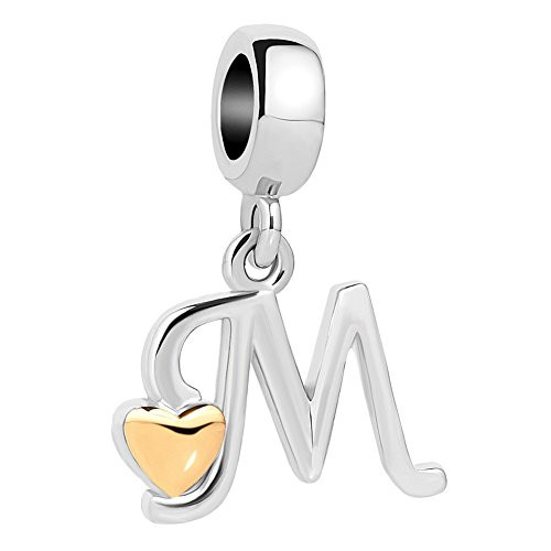 LovelyJewelry Initial Letter Charms M Gold Plated Heart Alphabet Dangle Beads for Necklace Bracelets -M- LovelyJewelry Initial Letter Charms M Gold Plated Heart Alphabet Dangle Beads for Necklace Bracelets -M-