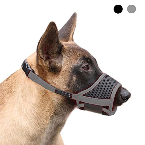 JWPC Nylon Dog Muzzle - Adjustable Quick Fit pet Muzzle Prevent from Biting Barking and Chewing for Small Medium Large Dogs Grey S