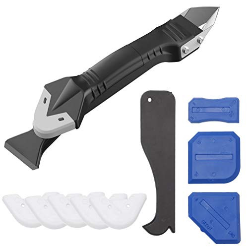 pengxiaomei 9 pcs 3 in 1 Silicone Caulking Tools  Sealant Finishing Tool Grout Scraper  Silicone Sealant Caulk Grout Remover Scraper and Caulk Nozzle Applicator for Kitchen Bathroom Window  Sink Joint