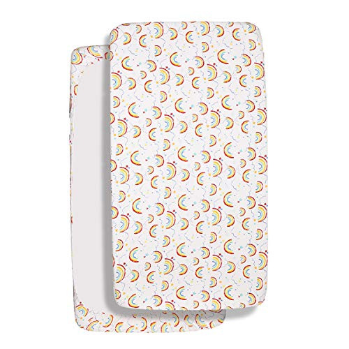UOMNY Playard Sheets Pack and Play Sheet Fitted Playard Mattress Sheet 100 Percent  Natural Cotton Mini Portable Crib Sheets for Boys and Girls 1 Pack Rainbow Pack n Play Playard Sheet