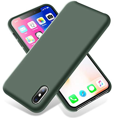 LZEB Silicone Case for iPhone Xs Max Case  Soft Liquid Silicone Shockproof Phone Case -with Microfiber Lining- Compatible with iPhone Xs Max -2018- 6.5 inches -Pine Green-