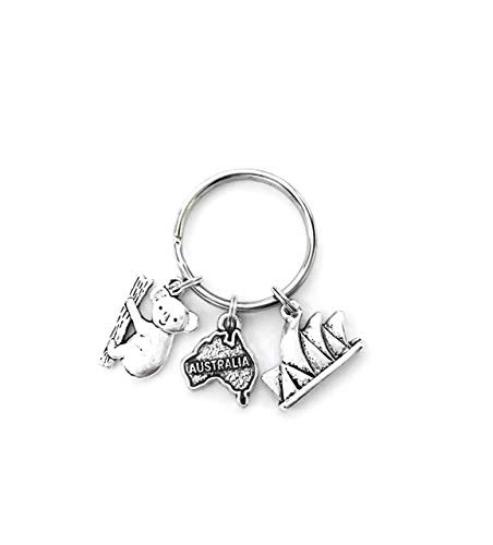 Australia theme keychain. Includes Australia Continent  Sydney Opera House  and a Koala.